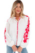 Floral Embroidered Button Front Long Sleeve Peasant Blouse