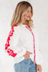 Floral Embroidered Button Front Long Sleeve Peasant Blouse