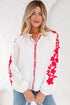 Floral Embroidered Button Front Long Sleeve Peasant Blouse