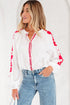 Floral Embroidered Button Front Long Sleeve Peasant Blouse