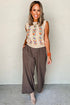 Floral Embroidered Cable Knit Sleeveless Sweater Vest