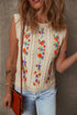 Floral Embroidered Cable Knit Sleeveless Sweater Vest