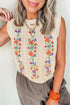 Floral Embroidered Cable Knit Sleeveless Sweater Vest
