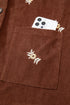Floral Embroidered Collar Button Front Western Corduroy Jacket