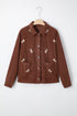 Floral Embroidered Collar Button Front Western Corduroy Jacket