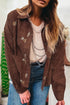 Floral Embroidered Collar Button Front Western Corduroy Jacket
