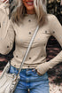 Floral Embroidered Detail Soft Ribbed Knit Long Sleeve Top