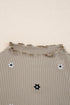 Floral Embroidered Detail Soft Ribbed Knit Long Sleeve Top
