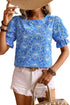 Floral Embroidered Eyelet Puff Sleeve Frilled Blouse
