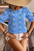 Floral Embroidered Eyelet Puff Sleeve Frilled Blouse