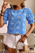 Floral Embroidered Eyelet Puff Sleeve Frilled Blouse