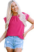 Floral Embroidered Flutter Sleeve Pleated High Neck Blouse