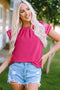 Floral Embroidered Flutter Sleeve Pleated High Neck Blouse