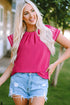 Floral Embroidered Flutter Sleeve Pleated High Neck Blouse