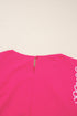 Floral Embroidered Flutter Sleeve Pleated Round Neck Blouse
