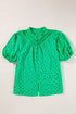 Floral Embroidered Hollow Out Puff Sleeve Cotton Blouse