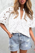 Floral Embroidered Hollow Out Puff Sleeve Cotton Blouse