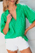 Floral Embroidered Hollow Out Puff Sleeve Cotton Blouse