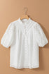 Floral Embroidered Hollow Out Puff Sleeve Cotton Blouse