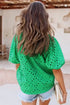 Floral Embroidered Hollow Out Puff Sleeve Cotton Blouse