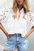 Floral Embroidered Hollow Out Puff Sleeve Cotton Blouse