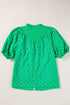 Floral Embroidered Hollow Out Puff Sleeve Cotton Blouse