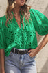 Floral Embroidered Hollow Out Puff Sleeve Cotton Blouse