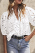 Floral Embroidered Hollow Out Puff Sleeve Cotton Blouse