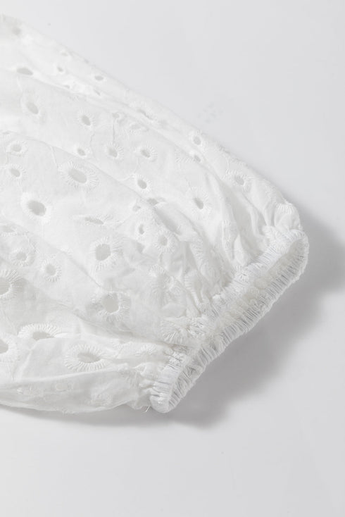 Floral Embroidered Hollow Out Puff Sleeve Cotton Blouse
