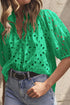 Floral Embroidered Hollow Out Puff Sleeve Cotton Blouse