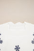 Floral Embroidered Mock Neck Scalloped Hem Knit Sweater
