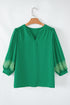 Floral Embroidered Notched Neckline Three Quarter Sleeve Blouse
