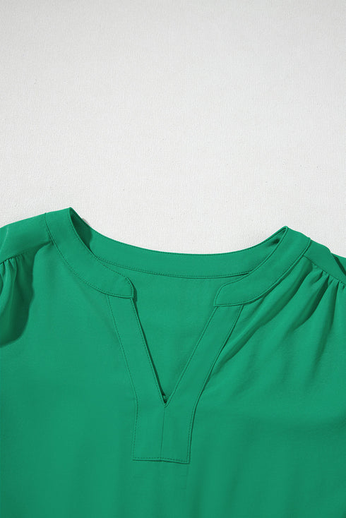 Floral Embroidered Notched Neckline Three Quarter Sleeve Blouse