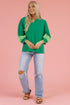 Floral Embroidered Notched Neckline Three Quarter Sleeve Blouse