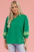 Floral Embroidered Notched Neckline Three Quarter Sleeve Blouse