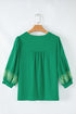Floral Embroidered Notched Neckline Three Quarter Sleeve Blouse