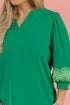 Floral Embroidered Notched Neckline Three Quarter Sleeve Blouse