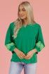 Floral Embroidered Notched Neckline Three Quarter Sleeve Blouse