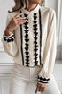 Floral Embroidered Placket Button Front Woven Blouse