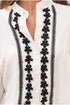 Floral Embroidered Placket Button Front Woven Blouse