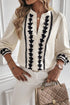 Floral Embroidered Placket Button Front Woven Blouse