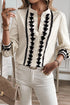 Floral Embroidered Placket Button Front Woven Blouse