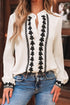 Floral Embroidered Placket Button Front Woven Blouse