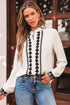 Floral Embroidered Placket Button Front Woven Blouse