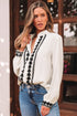 Floral Embroidered Placket Button Front Woven Blouse