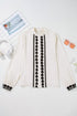 Floral Embroidered Placket Button Front Woven Blouse