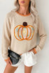 Floral Embroidered Pumpkin Long Sleeve Round Neck Knit Sweater