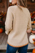 Floral Embroidered Pumpkin Long Sleeve Round Neck Knit Sweater