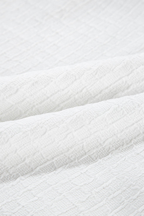 Floral Embroidered Ricrac Puff Sleeve Textured Blouse