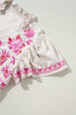 Floral Embroidered Ruffle Sleeve Notched V Neck Blouse